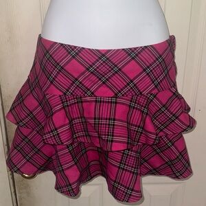 Pink and black two layer ruffle skirt plaid Y2K